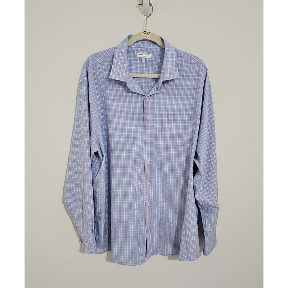 Peter Millar Summer Comfort Men's Size XXL Long Sleeve Button Up Blue Pink Plaid